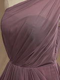 Mini Chiffon Bridesmaid Dress Dusty Purple One Shoulder A-line Asymmetrical Pleats