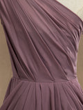 Mini Chiffon Bridesmaid Dress Dusty Purple One Shoulder A-line Asymmetrical Pleats