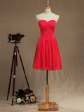 A-line Strapless Sweetheart Knee Length Chiffon Bridesmaid Dress