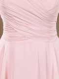 A-Line Jewel Neck Knee Length Chiffon Bridesmaid Dress with Irregular Hem Criss Cross Ruching