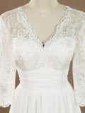 A-Line V-neck Knee Length Chiffon match Lace Bridesmaid Dress
