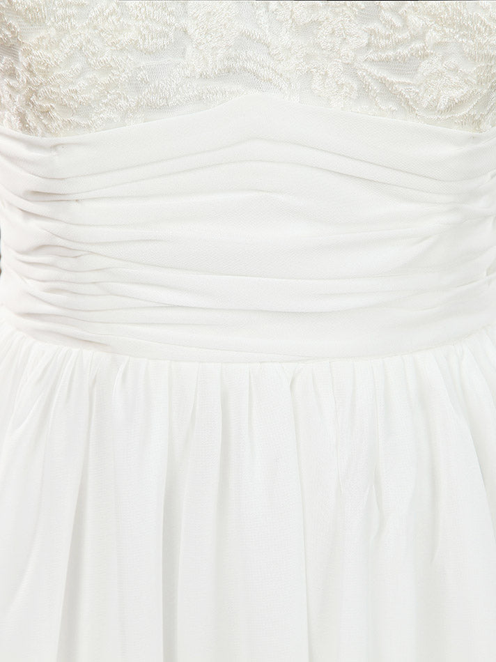A-Line V-neck Knee Length Chiffon match Lace Bridesmaid Dress