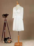 A-Line V-neck Knee Length Chiffon match Lace Bridesmaid Dress