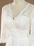 A-Line V-neck Knee Length Chiffon match Lace Bridesmaid Dress
