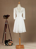 A-Line V-neck Knee Length Chiffon match Lace Bridesmaid Dress