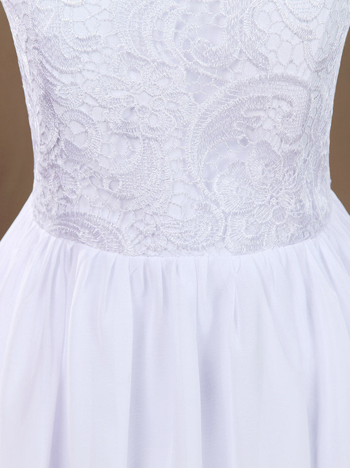 A-Line Jewel Neck Knee Length Chiffon match Lace Bridesmaid Dress
