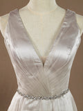 A-Line V-neck Floor Length Tulle Bridesmaid Dress