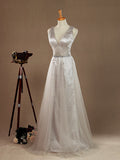 A-Line V-neck Floor Length Tulle Bridesmaid Dress