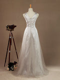 A-Line V-neck Floor Length Tulle Bridesmaid Dress