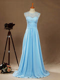 A-line Scoop Neck Floor Length Chiffon Mix Lace Bridesmaid Dress