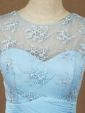 A-line Scoop Neck Floor Length Chiffon Mix Lace Bridesmaid Dress