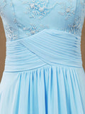 A-line Scoop Neck Floor Length Chiffon Mix Lace Bridesmaid Dress