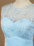A-line Scoop Neck Floor Length Chiffon Mix Lace Bridesmaid Dress