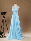 A-line Scoop Neck Floor Length Chiffon Mix Lace Bridesmaid Dress
