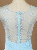 A-line Scoop Neck Floor Length Chiffon Mix Lace Bridesmaid Dress
