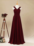 A-line V-neck Floor Length Chiffon Bridesmaid Dress