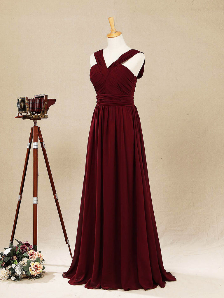 A-line V-neck Floor Length Chiffon Bridesmaid Dress