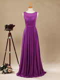 Long Chiffon Bridesmaid Dress with Bateau Neck  A-line Sleeveless