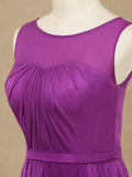 Long Chiffon Bridesmaid Dress with Bateau Neck  A-line Sleeveless