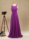 Long Chiffon Bridesmaid Dress with Bateau Neck  A-line Sleeveless