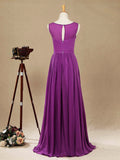 Long Chiffon Bridesmaid Dress with Bateau Neck  A-line Sleeveless