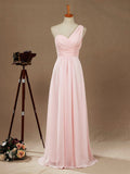One Shoulder A-Line Floor Length Chiffon Bridesmaid Dress with Ruching