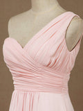 One Shoulder A-Line Floor Length Chiffon Bridesmaid Dress with Ruching