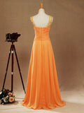 Chiffon Bridesmaid Dress A-line Floor Length with Beads Straps Criss Cross Ruching