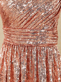 One shoulder Knee length Sequined A-line Bridesmaid dress