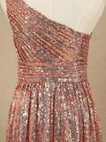 One shoulder Knee length Sequined A-line Bridesmaid dress
