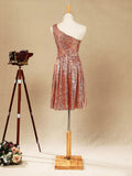 One shoulder Knee length Sequined A-line Bridesmaid dress