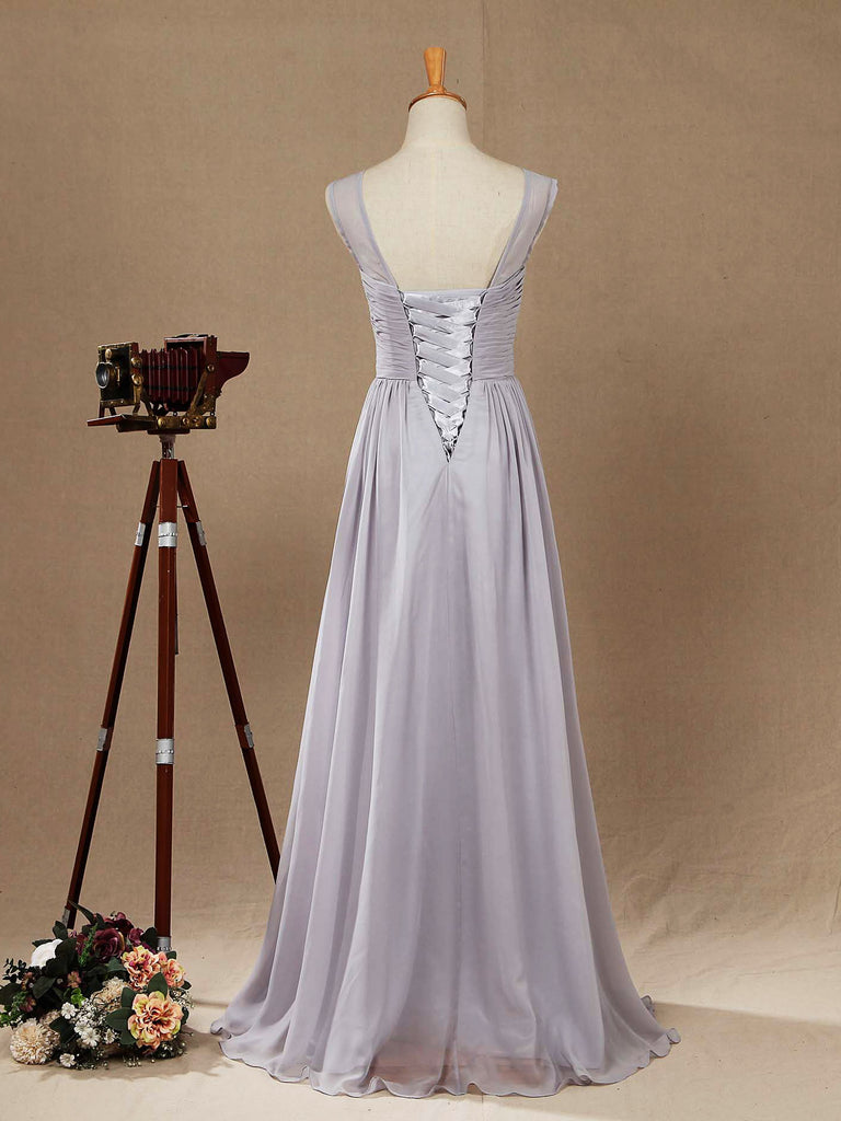 Chiffon-Bridesmaid-Dress-Silver-Bateau-Neck-with-Lace-Up
