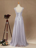 Chiffon-Bridesmaid-Dress-Silver-Bateau-Neck-with-Lace-Up