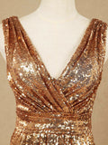 Sheath / Column Floor Length Sequin Bridesmaid dress V-neck Evening dress