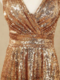 Sheath / Column Floor Length Sequin Bridesmaid dress V-neck Evening dress