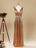 Sheath / Column Floor Length Sequin Bridesmaid dress V-neck Evening dress