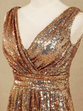 Sheath / Column Floor Length Sequin Bridesmaid dress V-neck Evening dress