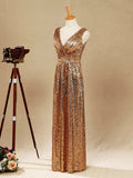 Sheath / Column Floor Length Sequin Bridesmaid dress V-neck Evening dress