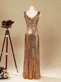 Sheath / Column Floor Length Sequin Bridesmaid dress V-neck Evening dress