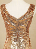 Sheath / Column Floor Length Sequin Bridesmaid dress V-neck Evening dress