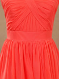 Convertible Coral Chiffon Bridesmaid Dress A-line One Shoulder Halter-neck Strapless Sweetheart