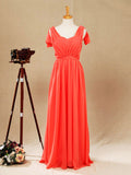 Convertible Coral Chiffon Bridesmaid Dress A-line One Shoulder Halter-neck Strapless Sweetheart