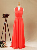 Convertible Coral Chiffon Bridesmaid Dress A-line One Shoulder Halter-neck Strapless Sweetheart