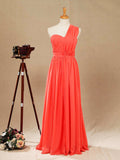 Convertible Coral Chiffon Bridesmaid Dress A-line One Shoulder Halter-neck Strapless Sweetheart