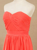 Convertible Coral Chiffon Bridesmaid Dress A-line One Shoulder Halter-neck Strapless Sweetheart