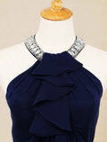 Sheath/Column Jewel Neck Floor Length Prom Formal Evening Dress with Beading