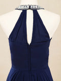 Sheath/Column Jewel Neck Floor Length Prom Formal Evening Dress with Beading