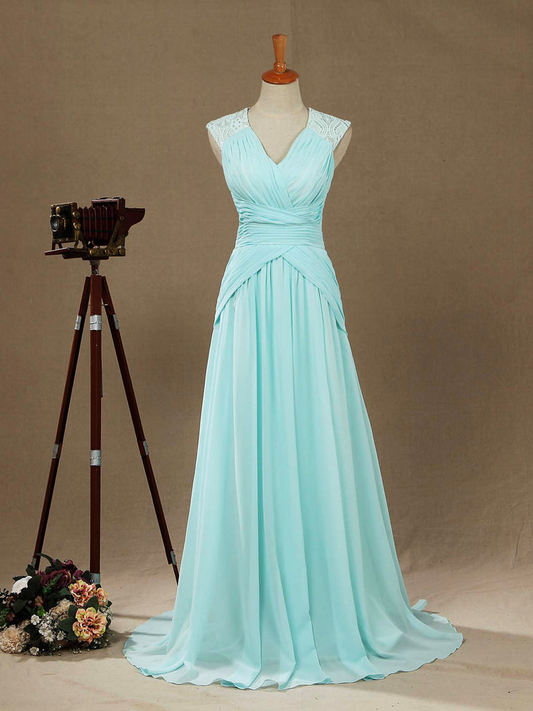 A-Line V-neck Floor Length Chiffon Formal Evening Dress