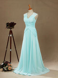 A-Line V-neck Floor Length Chiffon Formal Evening Dress