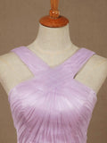 Sheath / Column V-neck Floor Length Tulle Bridesmaid Dress with Criss Cross Ruching